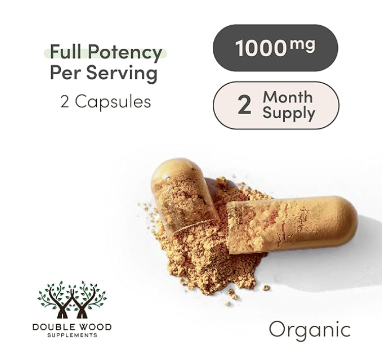 Double Wood - Cápsulas de suplemento de hongo melena de león, suministro de 2 meses (120 cápsulas), para apoyo cerebral y salud inmunológica