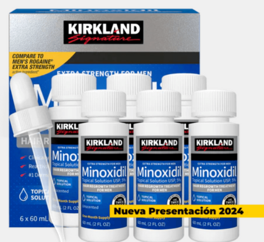 Minoxidil Kirkland Caja sellada x 6 Frascos Barba y Cabello Nueva Presentación
