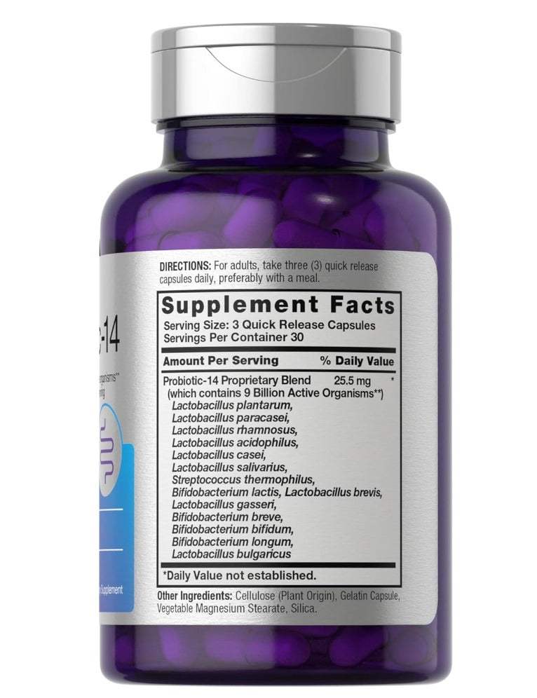 Horbaach Probiótico para mujeres y hombres | 60 cápsulas | 14 cepas con prebiótico | 50 mil millones de organismos activos | Suplemento sin OMG y sin gluten