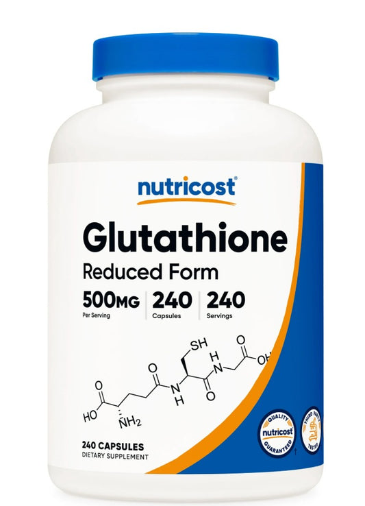 Cápsulas de glutatión Nutricost 500 mg, 240 cápsulas - Sin gluten ni OMG