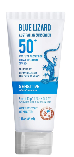 Blue Lizard Sensitive Mineral Sunscreen SPF 50, Protección UVA/UVB, Resistente al Agua, Sin Fragancias - Tubo de 3 oz