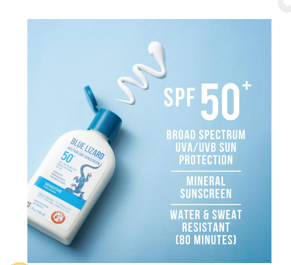 Blue Lizard Sensitive Mineral Sunscreen SPF 50, Protección UVA/UVB, Resistente al Agua, Sin Fragancias - Tubo de 3 oz