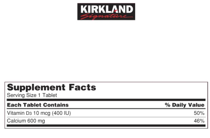 Kirkland Signature Calcio 600 mg con vitamina D3, 500 tabletas